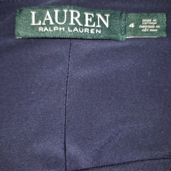 Women's Size 4 Dress Lauren By Ralph Lauren Navy Blue Cut-Out Shoulder Jersey G - Picture 4 of 8